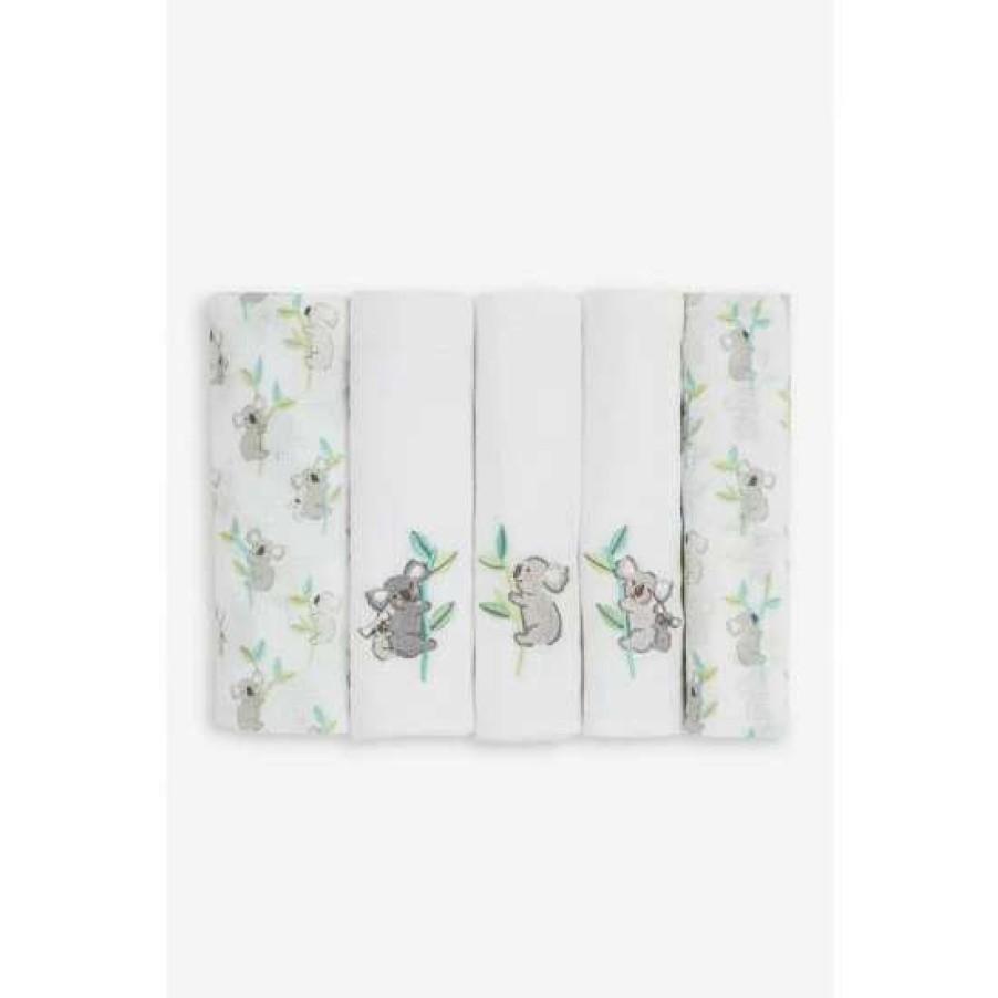 Babyaccessories * | Jojo Maman Bebe Grey Koala Embroidered Muslins 5-Pack