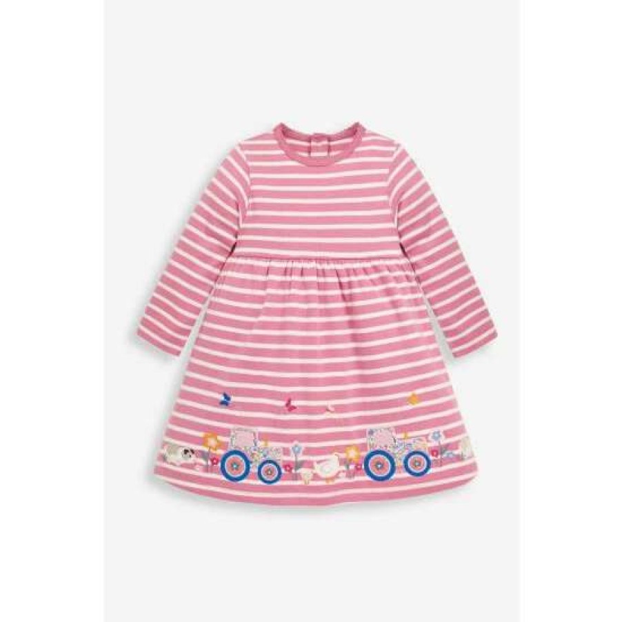 Dresses * | Jojo Maman Bebe Pink Tractor Applique Dress