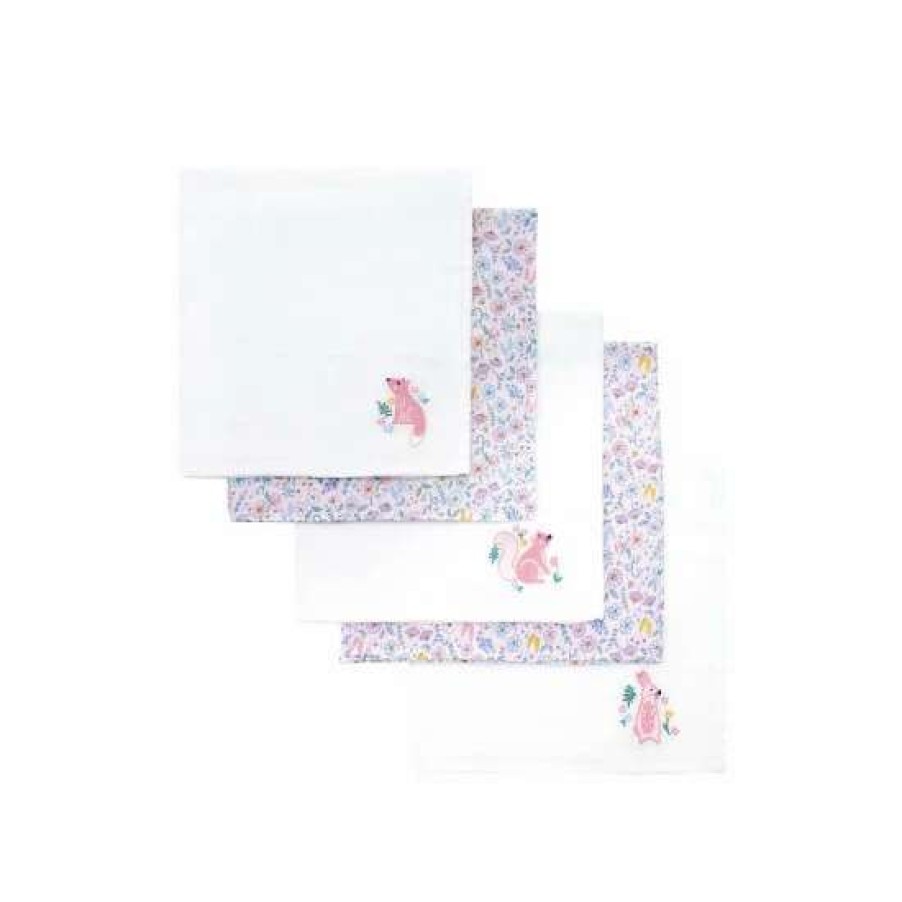 Babyaccessories * | Jojo Maman Bebe Pink Meadow Embroidered Muslins 5 Pack