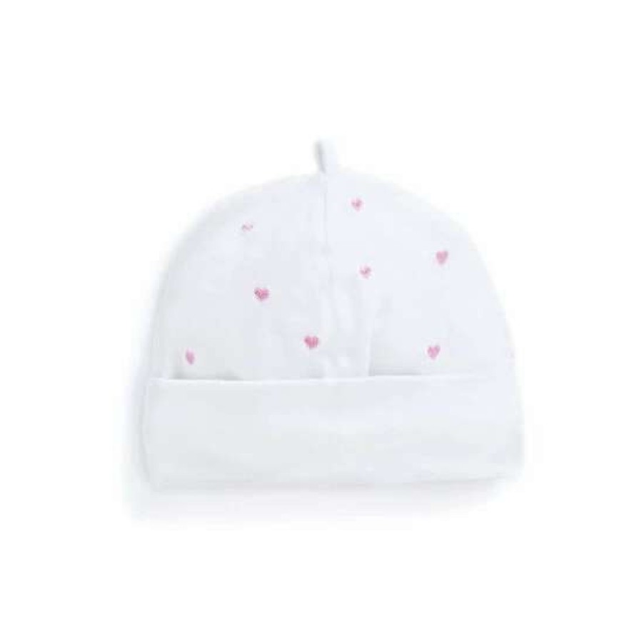 Hats * | Jojo Maman Bebe Baby Pink Heart Embroidered Hat