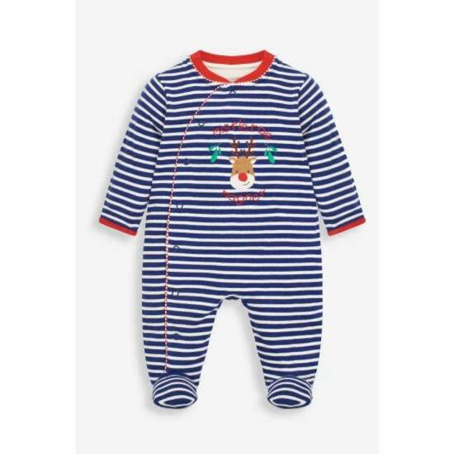 Sleepsuits * | Jojo Maman Bebe Blue Mistletoe Magnet Sleepsuit