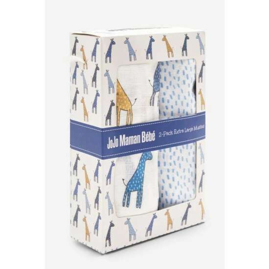 Babyaccessories * | Jojo Maman Bebe Blue Giraffe Muslin 2 Pack