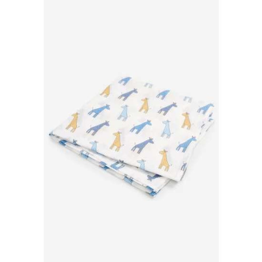 Babyaccessories * | Jojo Maman Bebe Blue Giraffe Muslin 2 Pack