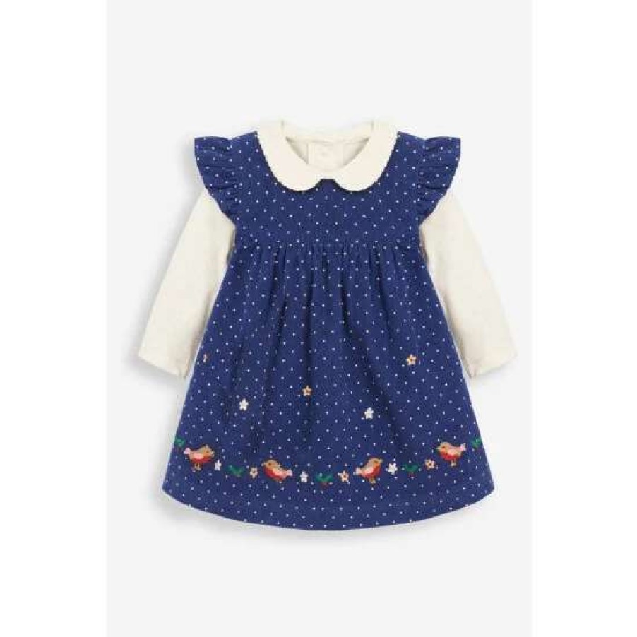 Dresses * | Jojo Maman Bebe Blue Robin Baby Dress & Body Set