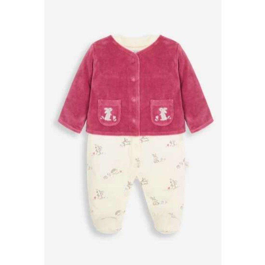 Sleepsuits * | Jojo Maman Bebe Pink Adorable Bunny Sleepsuit And Jacket Set