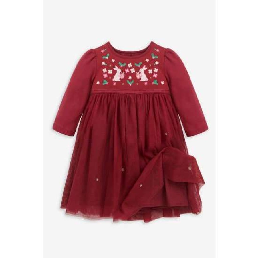 Dresses * | Jojo Maman Bebe Purple Bunny Embroidered Party Dress