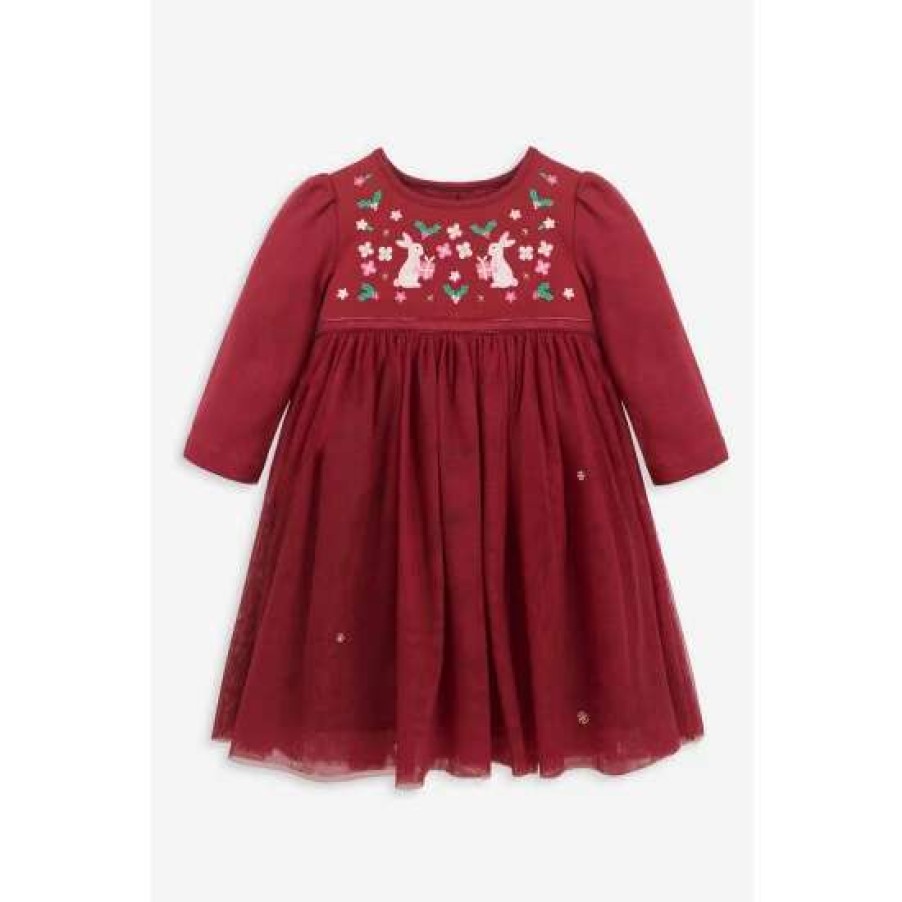 Dresses * | Jojo Maman Bebe Purple Bunny Embroidered Party Dress