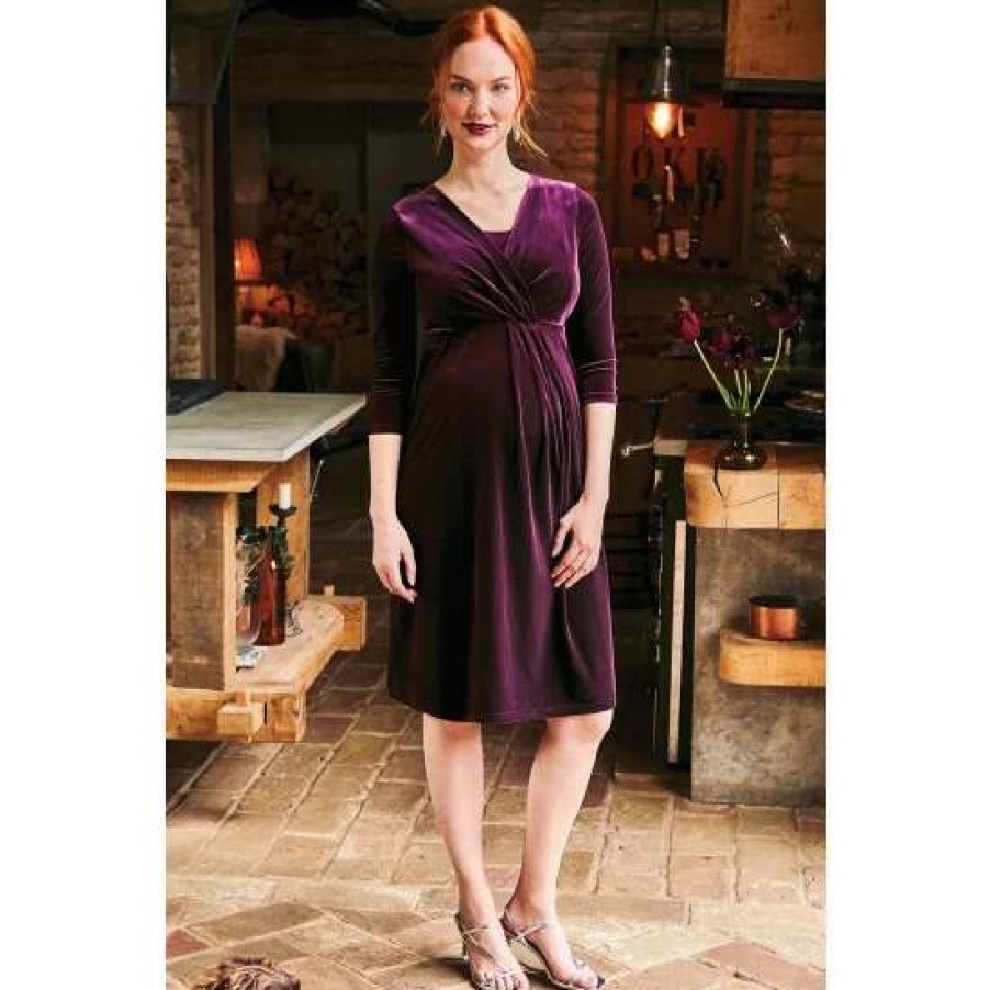 Dresses * | Jojo Maman Bebe Purple Velvet Maternity & Nursing Wrap Dress