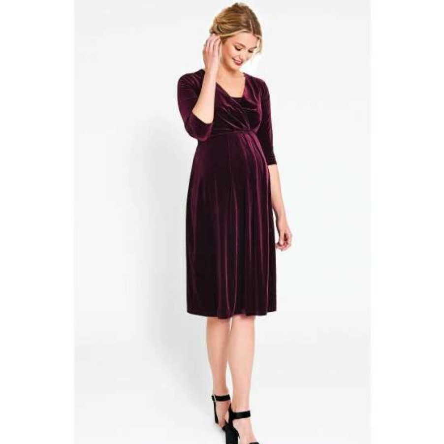 Dresses * | Jojo Maman Bebe Purple Velvet Maternity & Nursing Wrap Dress