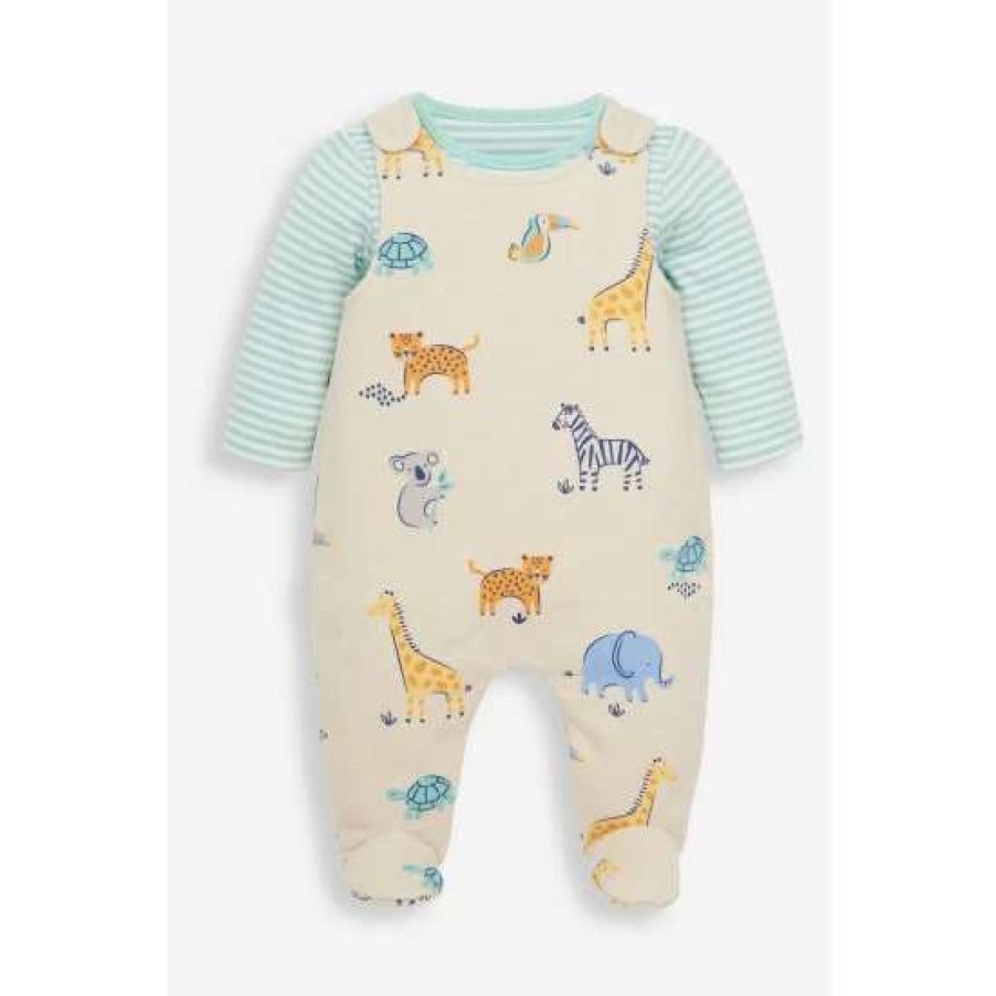 Dungarees * | Jojo Maman Bebe Blue Safari Dungaree 2 Piece Set