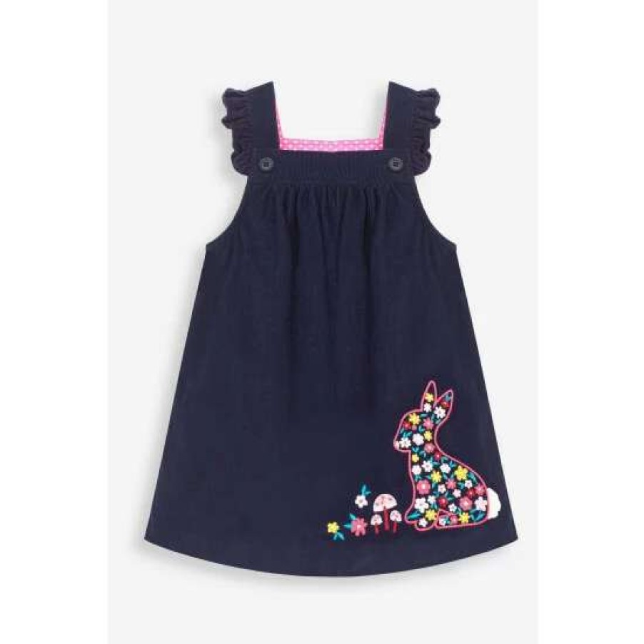 Dresses * | Jojo Maman Bebe Blue Bunny Embroidered Cord Pinafore Dress