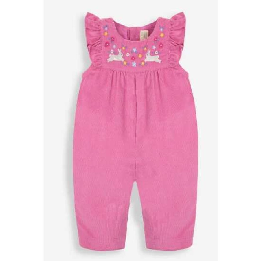 Dungarees * | Jojo Maman Bebe Pink Bunny Embroidered Cord Dungarees