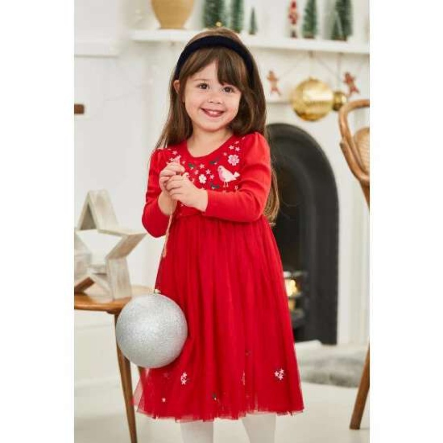 Dresses * | Jojo Maman Bebe Red Robin Embroidered Party Dress