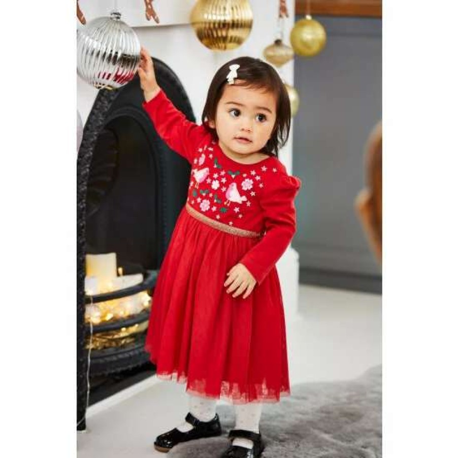 Dresses * | Jojo Maman Bebe Red Robin Embroidered Party Dress