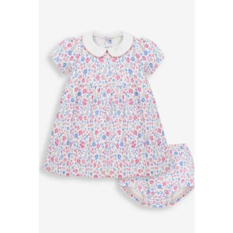 Dresses * | Jojo Maman Bebe Baby Cream Pretty Bunny Floral Dress With Knickers