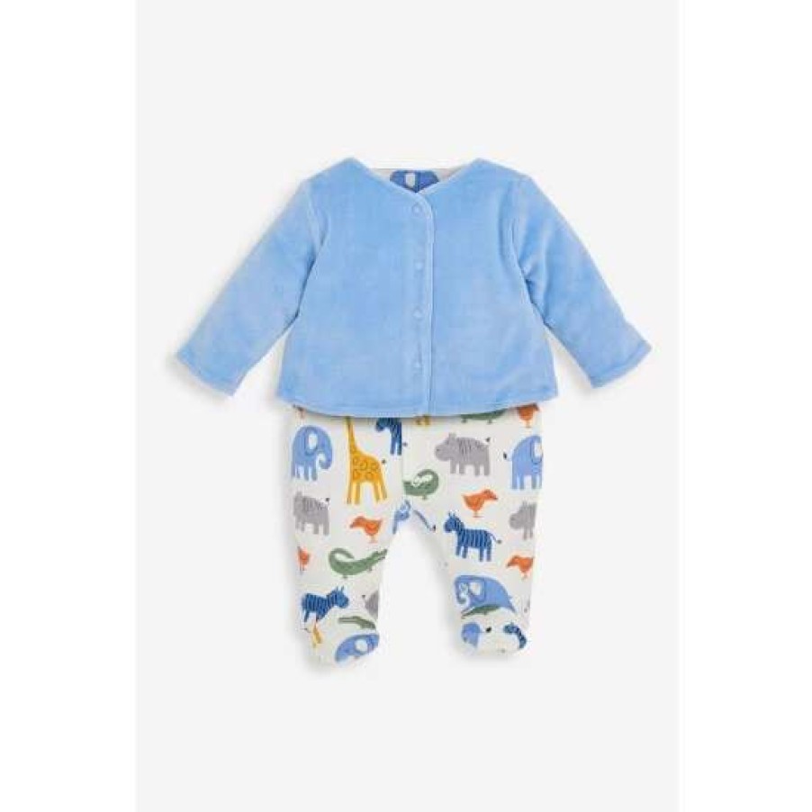 Sleepsuits * | Jojo Maman Bebe Blue Sleepsuit And Velour Jacket 2 Piece Set