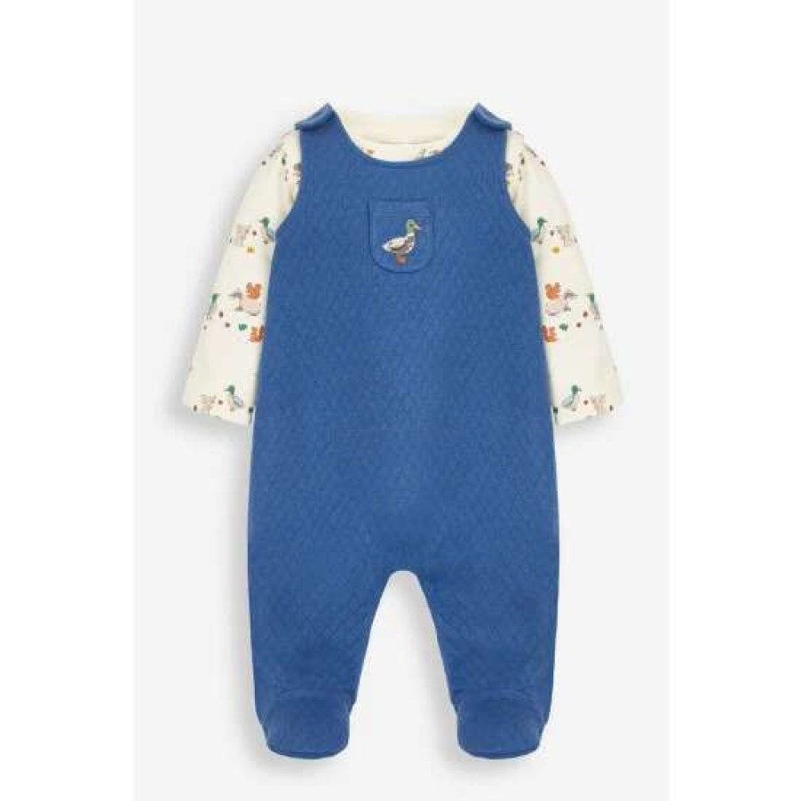 Dungarees * | Jojo Maman Bebe Blue Duck Quilted Dungarees Set