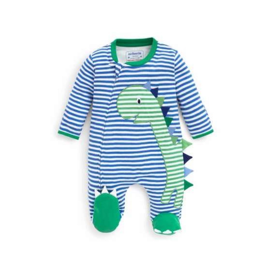 Sleepsuits * | Jojo Maman Bebe Blue Dino Applique Zip Sleepsuit