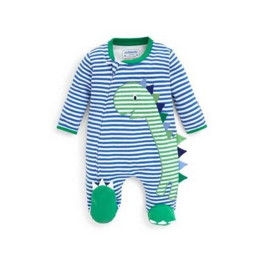 Sleepsuits * | Jojo Maman Bebe Blue Dino Applique Zip Sleepsuit