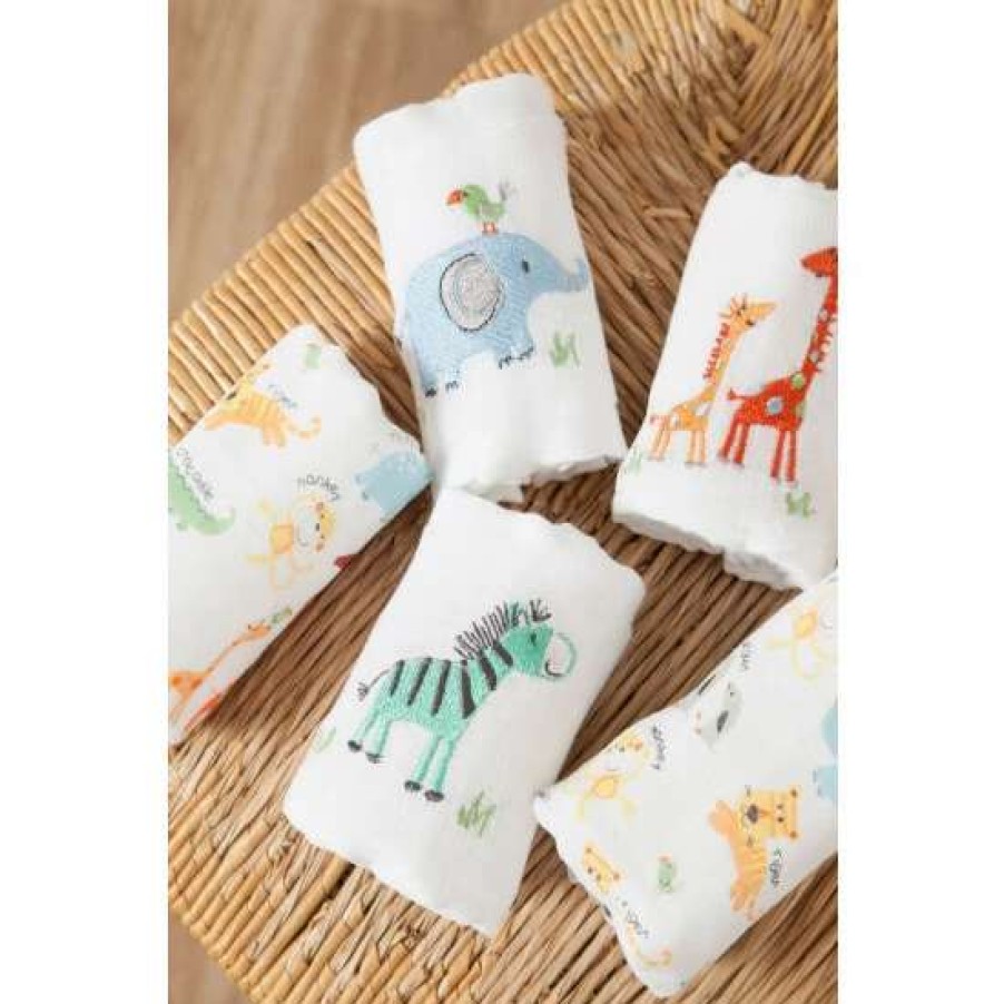 Babyaccessories * | Jojo Maman Bebe 5-Pack Jungle Embroidered Muslins