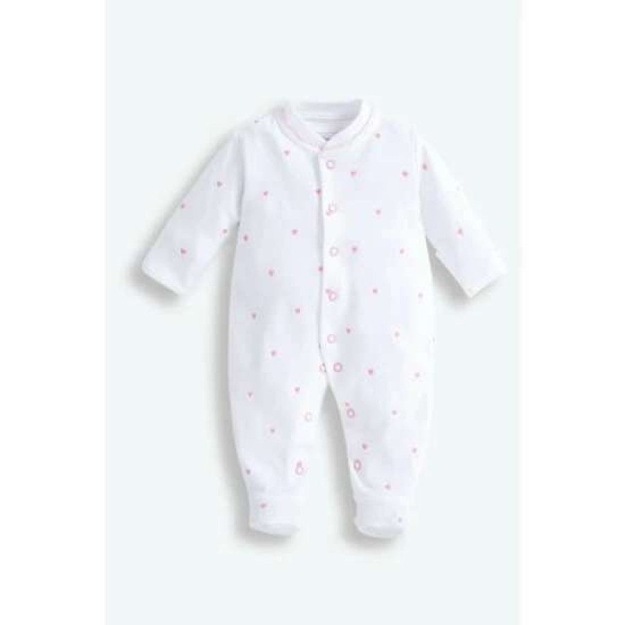 Sleepsuits * | Jojo Maman Bebe Pink Heart Embroidered Sleepsuit