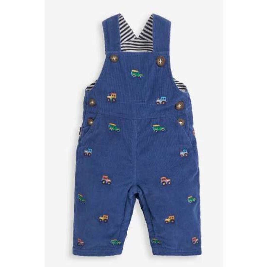 Dungarees * | Jojo Maman Bebe Blue Tractor Embroidered Cord Dungarees