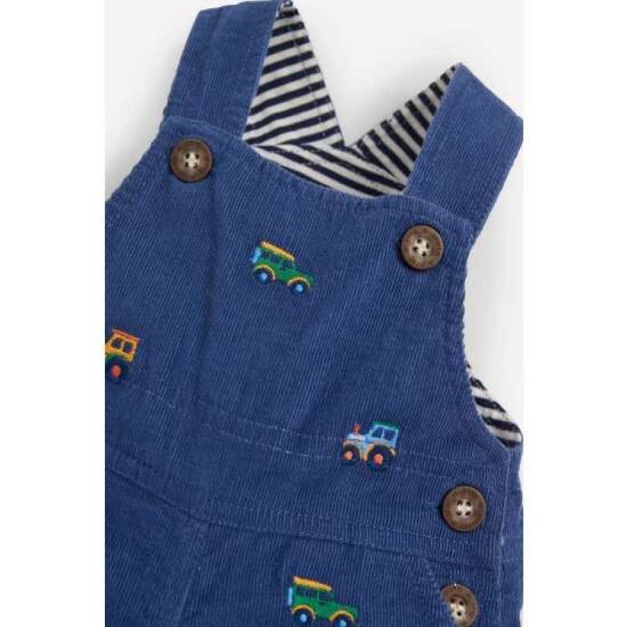 Dungarees * | Jojo Maman Bebe Blue Tractor Embroidered Cord Dungarees